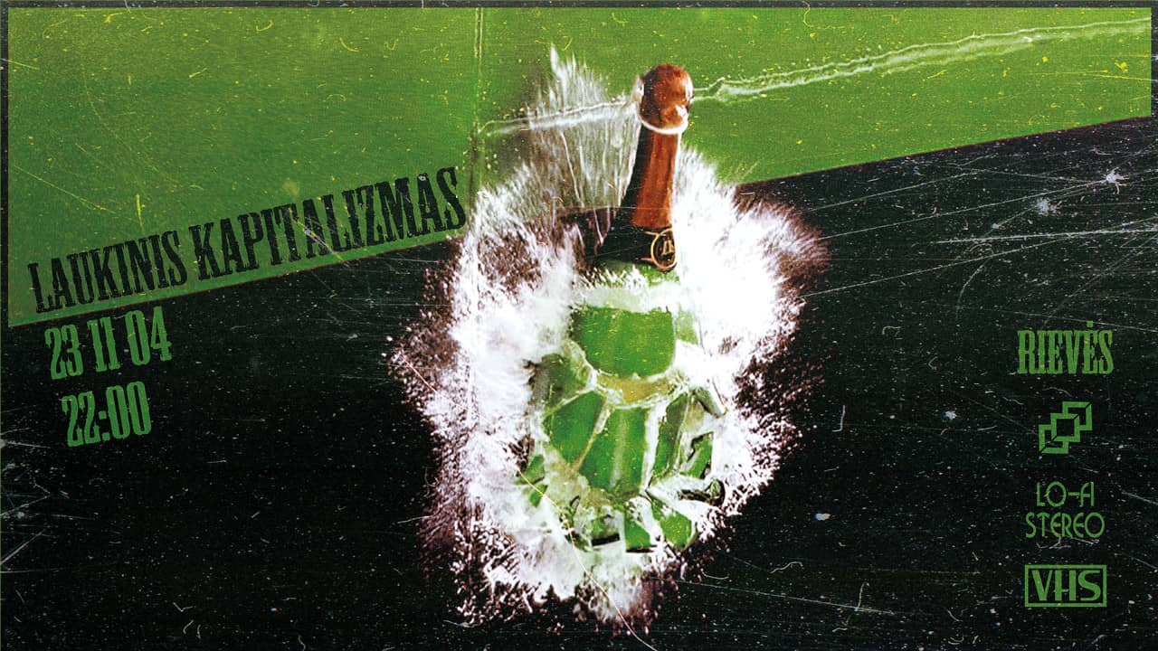 Event Poster Champagne bottle exploding on a white & green background
