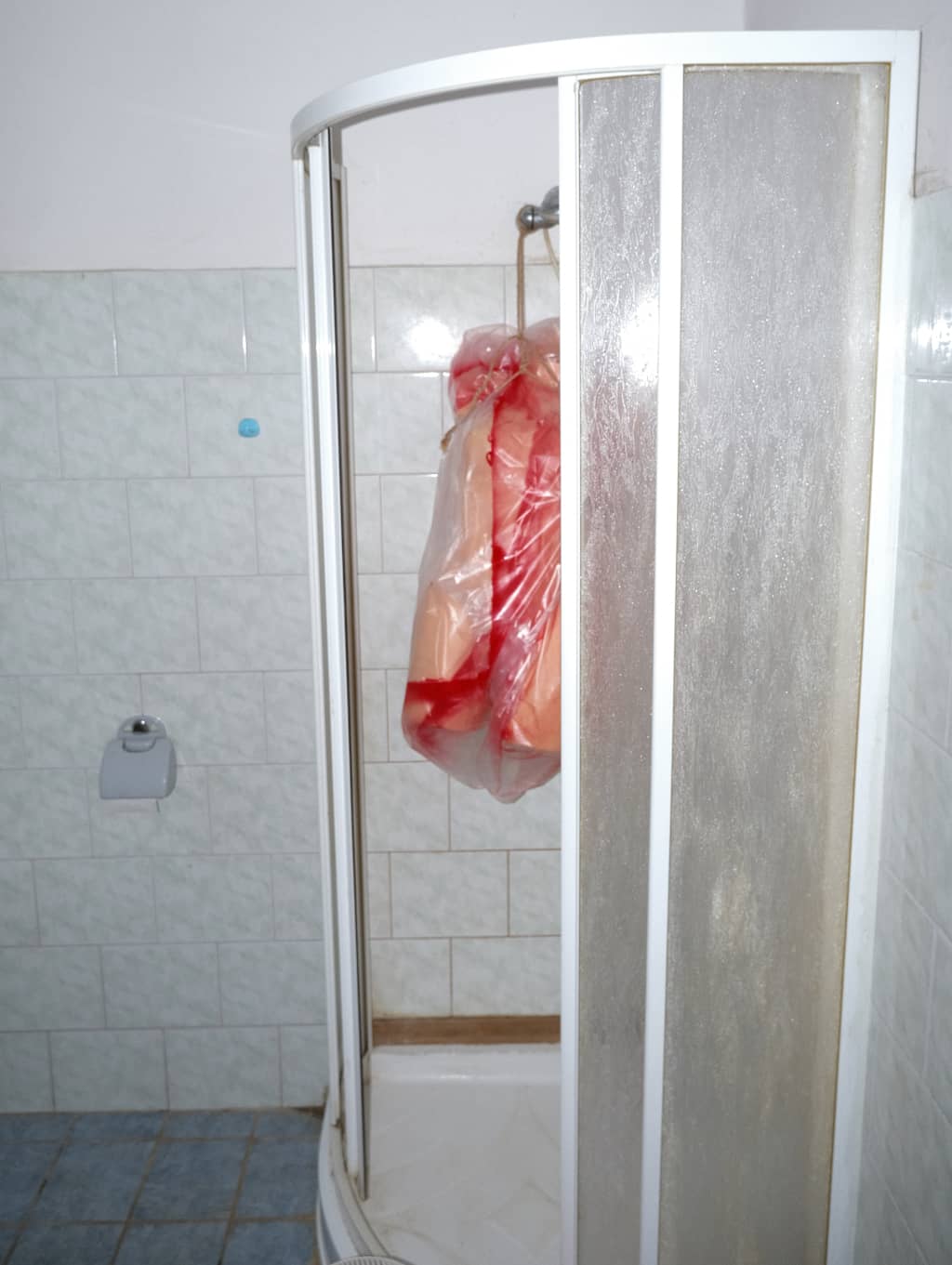 Laura Palmer A mannequin hanging in the shower cabin