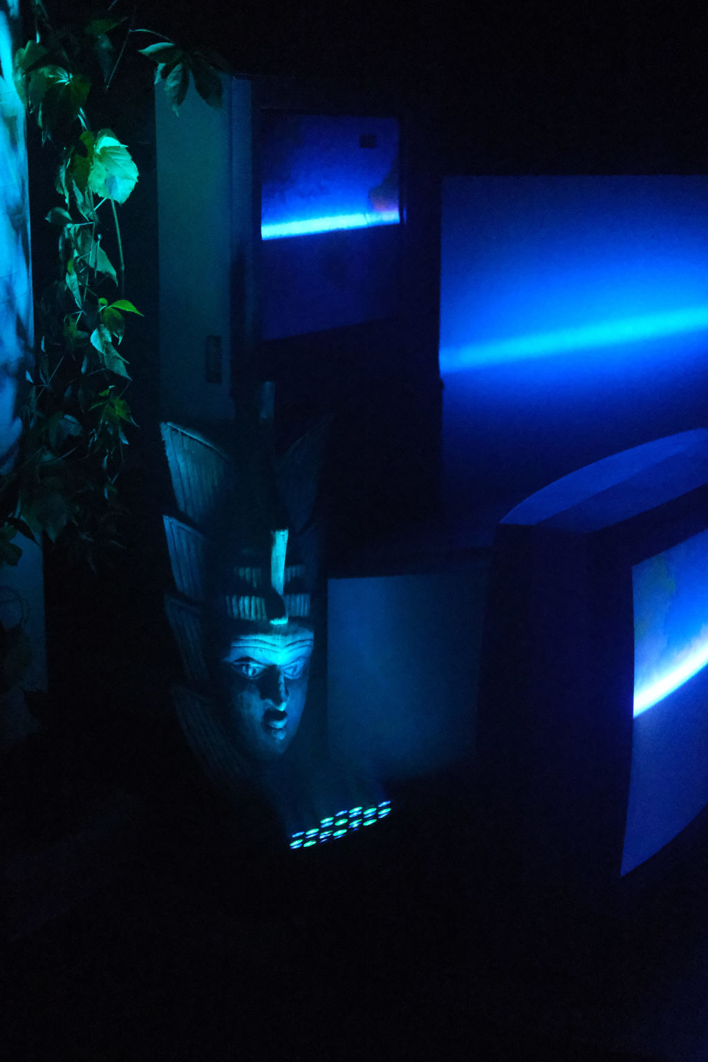 Blue entrance Tribal statue next to the main stage entrance, blue color