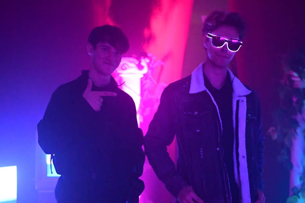 Yugi and friends Two guests from afar ;) Pink color, greek column visible in the background