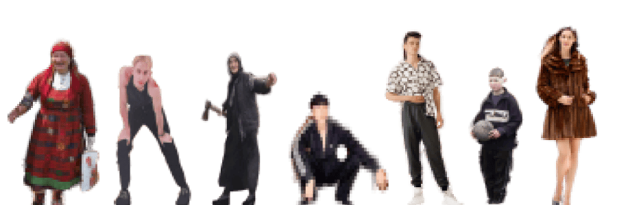 A bunch of pixelated people standing in line